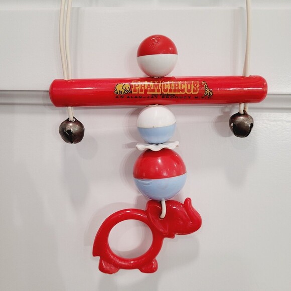 Bakelite Rattle Elephant Toy Crib Pram Circus Alan Jay Plastics Red Blue Vintage - Picture 10 of 16